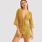 Shein Knot Front Striped Top & Shorts Set