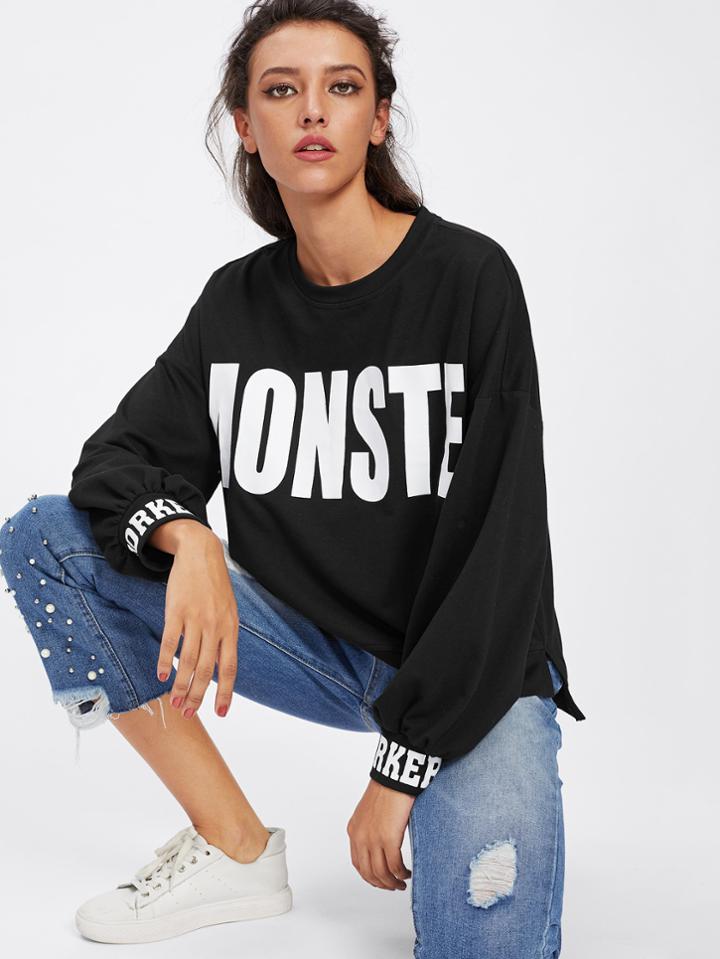 Shein Drop Shoulder Letter Print Pullover