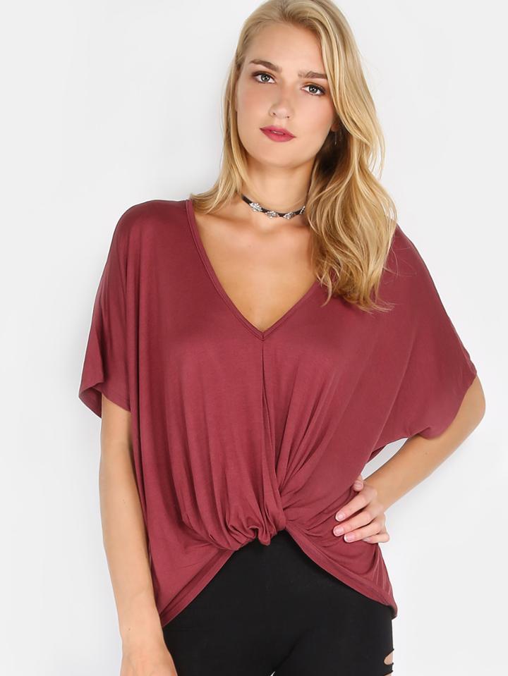 Shein Knotted Drape Top Burgundy