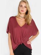 Shein Knotted Drape Top Burgundy
