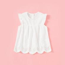 Shein Girls Eyelet Embroidered Ruffle Armhole Top