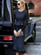 Shein Navy Long Sleeve Two Pieces Drawstring Contrast Gauze Dress