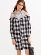 Shein Black Plaid Contrast Open Shoulder Combo Dress