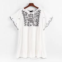 Shein Tassel Tie Back Embroidered Babydoll Dress