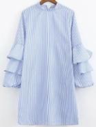 Shein Layered Sleeve Vertical Striped Shirt Dress