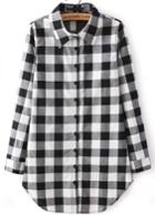 Shein Black Buttons Long Sleeve Plaid Blouse