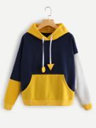 Shein Color Block Letter Print Drop Shoulder Hoodie