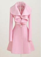 Rosewe Charming Pink Long Sleeve Turndown Collar Woolen Coats