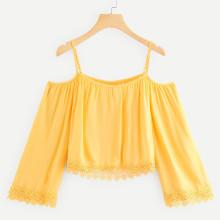 Shein Lace Trim Open Shoulder Top