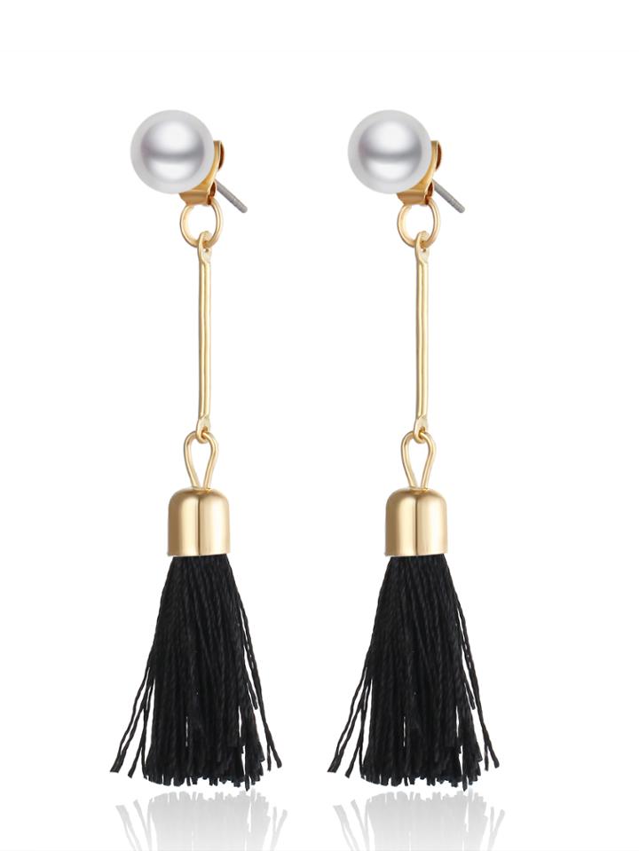 Shein Pearl Stud Weave Tassel Dangle Earrings