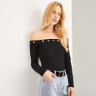 Shein Grommet Rib Knit Fitted Tee