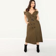 Shein Plus Open Shoulder Button Up Dress