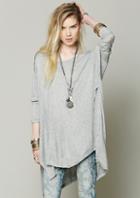  Grey Long Sleeve Asymmetric Loose T-shirt