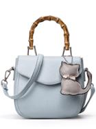 Shein Bamboo Handle Bag With Cat Bag Charm - Baby Blue
