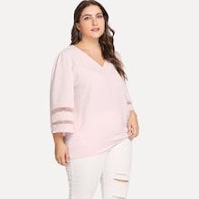 Shein Plus Mesh Insert Bell Sleeve Top
