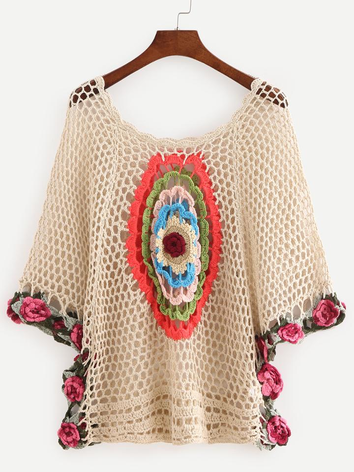 Shein Multicolor Half Sleeve Crochet Sweater