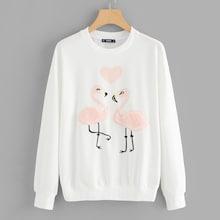 Shein Flamingo Print With Faux Fur Detail Sweatshirt