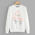 Shein Flamingo Print With Faux Fur Detail Sweatshirt