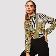 Shein Animal Print Collar Blouse