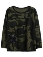 Shein Contrast Letter Print Pocket Camo T-shirt