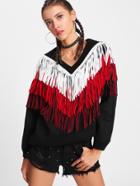 Shein Layered Chevron Fringe Detail Sweatshirt