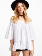 Shein White Off The Shoulder Bell Sleeve Peplum Top