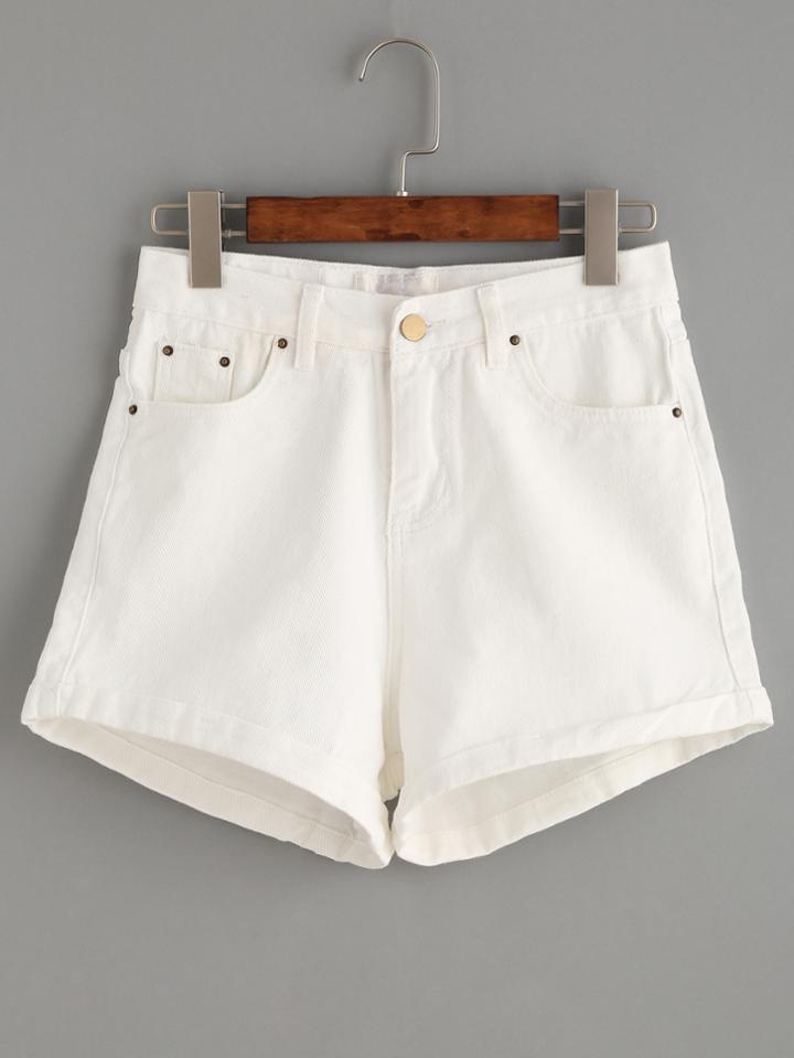 Shein White Cuffed Denim Shorts