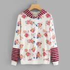 Shein Stripe Panel Florals Hoodie