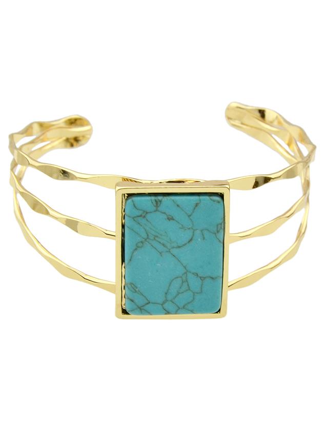 Shein Blue Bohemian Style Imitation Turquoise Wide Cuff Bangle