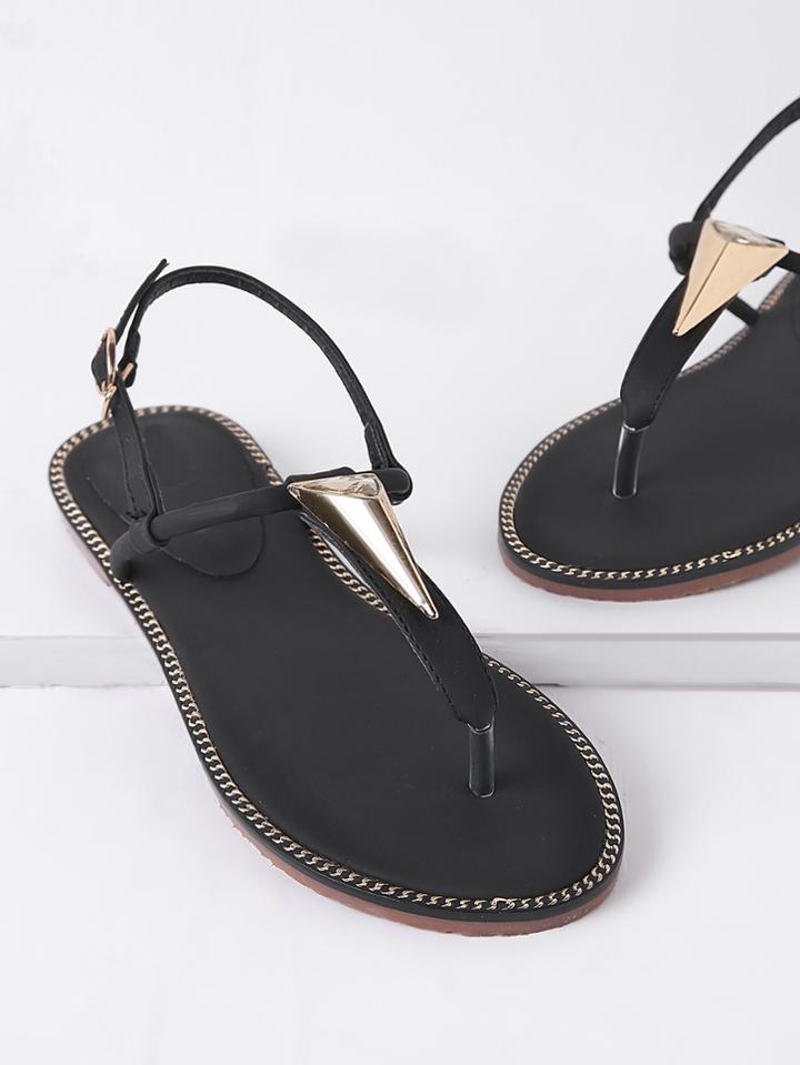 Shein Black Metal Detail Thong Sandals