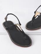 Shein Black Metal Detail Thong Sandals