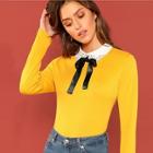 Shein Contrast Collar With Beaded Detail Tee