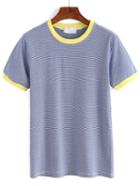 Shein Blue Contrast Striped T-shirt