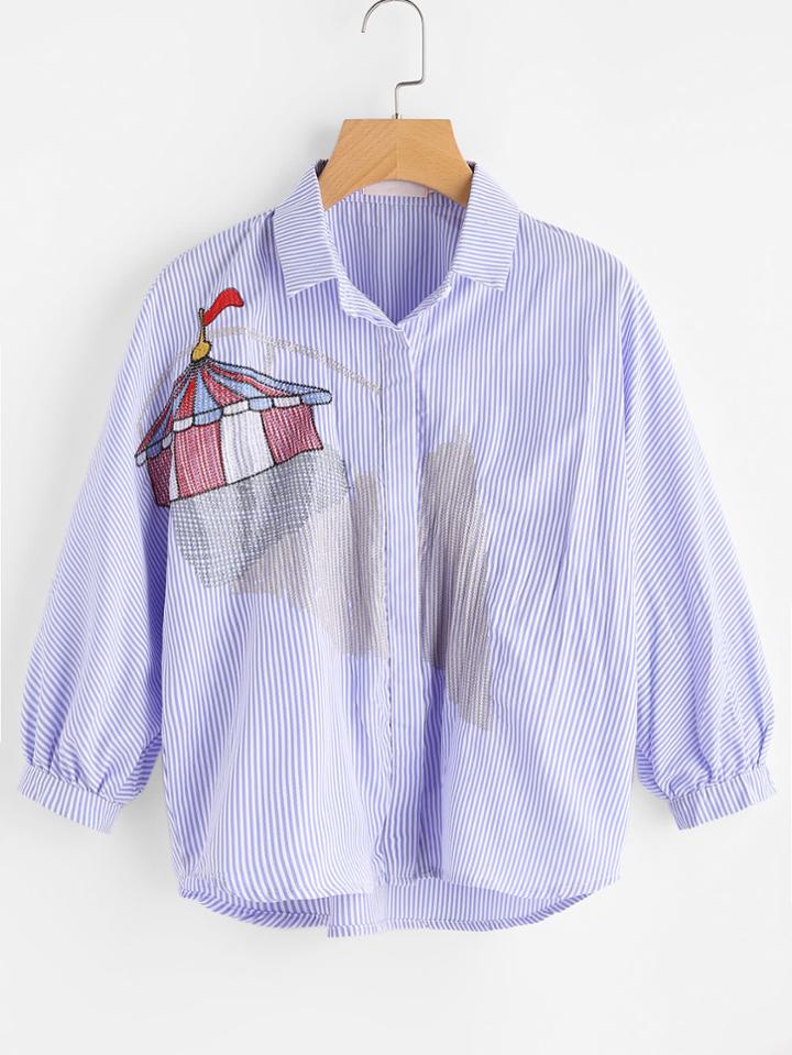Shein Yurt Tent Embroidered Hidden Placket Shirt