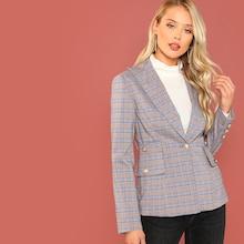 Shein Single Button Breasted Plaid Blazer