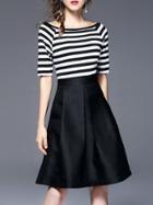 Shein White And Black Striped Dress