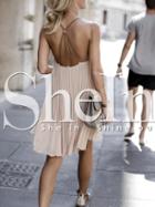 Shein Pink Vertical Pleated Lock Hole Back Shift Dress