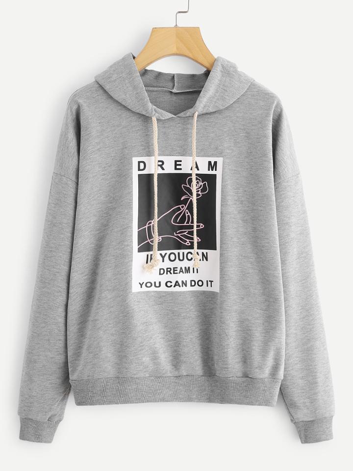 Shein Graphic Print Hooded Sweatshirt
