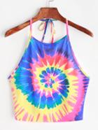 Shein Spiral Tie Dye Print Tie Halter Top