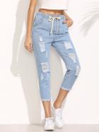 Shein Distressed Drawstring Waist Cropped Jeans