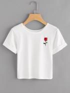 Shein Rose Embroidered Patch Cuffed Tee