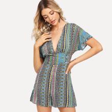 Shein Deep V Neckline Geo Print Romper