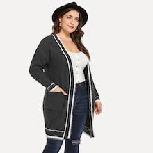 Shein Plus Pocket Decorated Long Cardigan