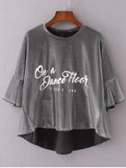 Shein Bell Sleeve Letters Print Dip Hem T-shirt
