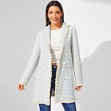 Shein Button Front Frayed Trim Tweed Coat