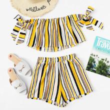 Shein Multi-stripe Tie Detail Top With Shorts