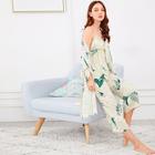 Shein Floral Print Lace Trim Cami Pajama Set With Robe