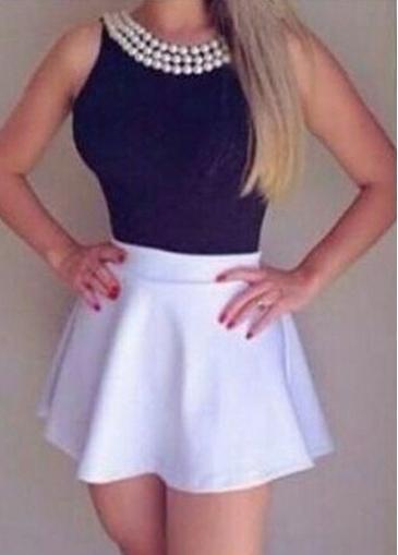 Rosewe Backless Faux Pearl Embellished Two Piece Dresses