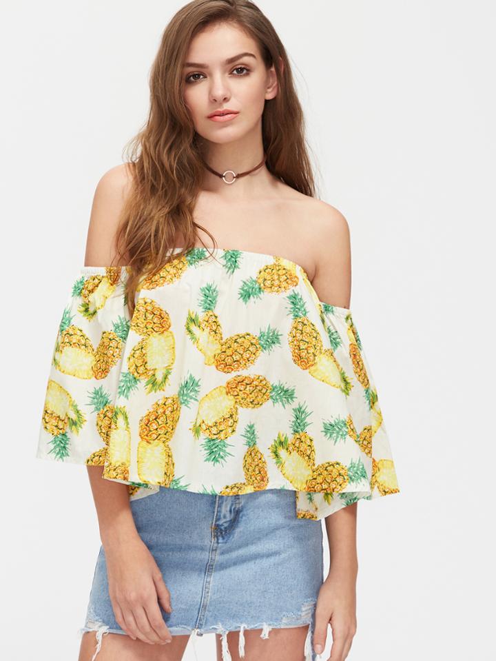 Shein Pineapple Print Off Shoulder Top