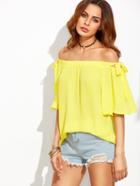 Shein Yellow Off The Shoulder Bow Tie Blouse